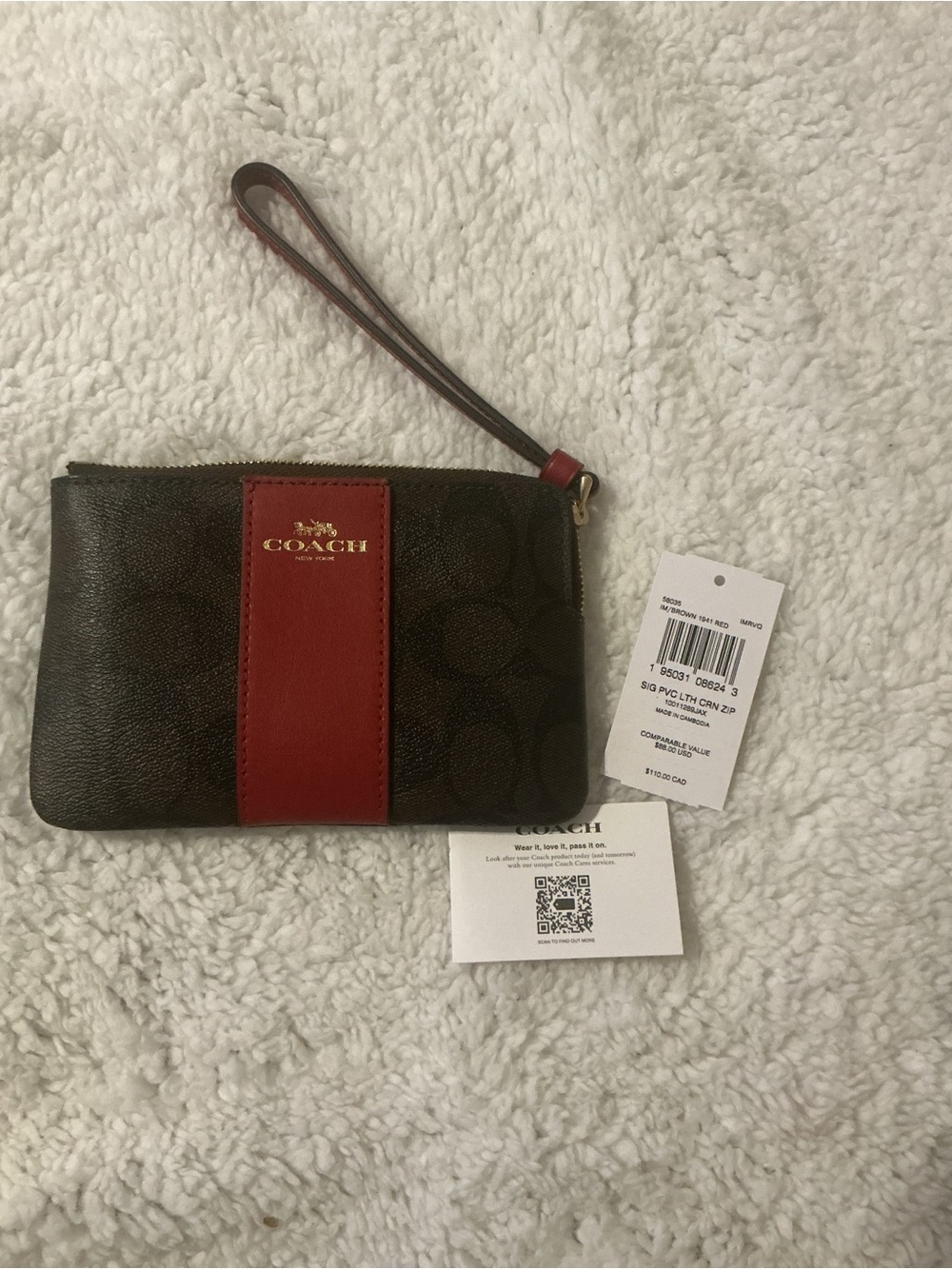 Coach Brown Signature Wristlet with Red Stripe NWT - Picture 7 of 7